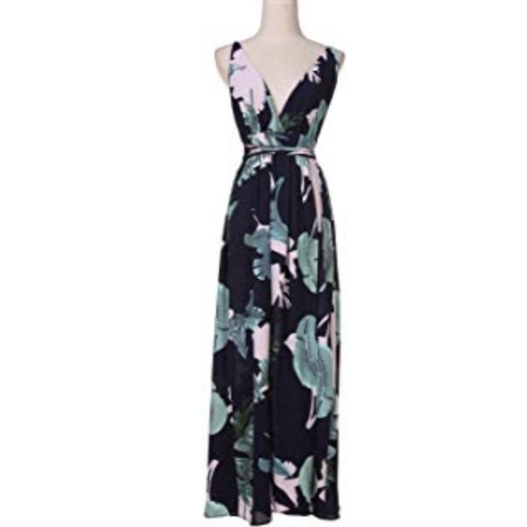 Bohemian Open Back Floral Print V Neck Maxi Dress - Picture 4 of 5